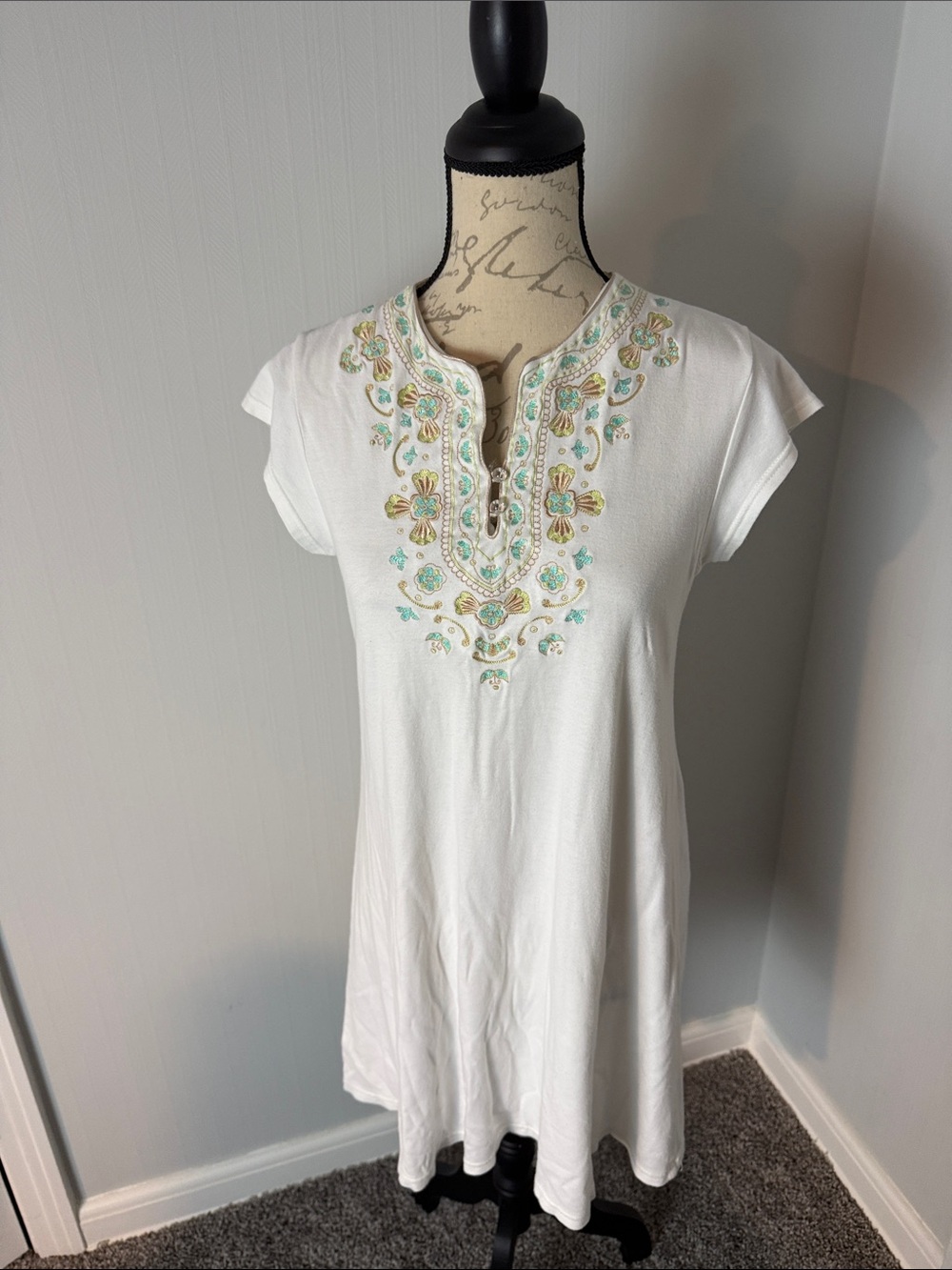 RARE Vintage Y2K Oscar de la Rent White Embroidered Robe and Night Dress Set - Picture 6 of 10